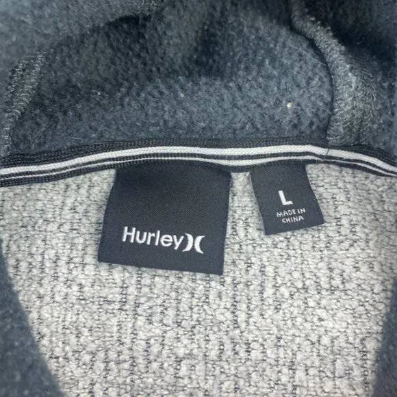 Hurley Sweater Men Large L Gray Hoodie Pull Over 1/4 Button Casual Logo Sports - Picture 4 of 8